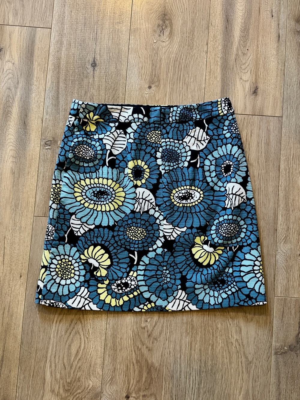 Ann Taylor Factory Blue Floral Mini Skirt with Yellow Accents
